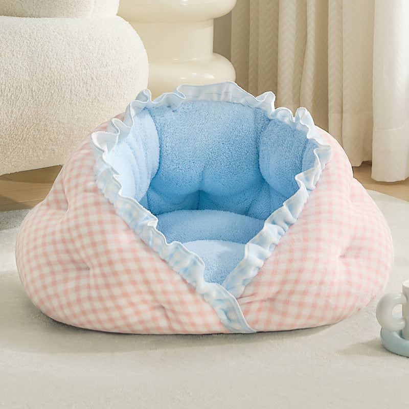 Contemporary Creative Milk Velvet Soft Cotton Fleece PP Cotton Oval Cat Bed For Living Room & Bedroom
