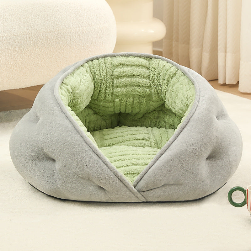 Contemporary Creative Milk Velvet Soft Cotton Fleece PP Cotton Oval Cat Bed For Living Room & Bedroom