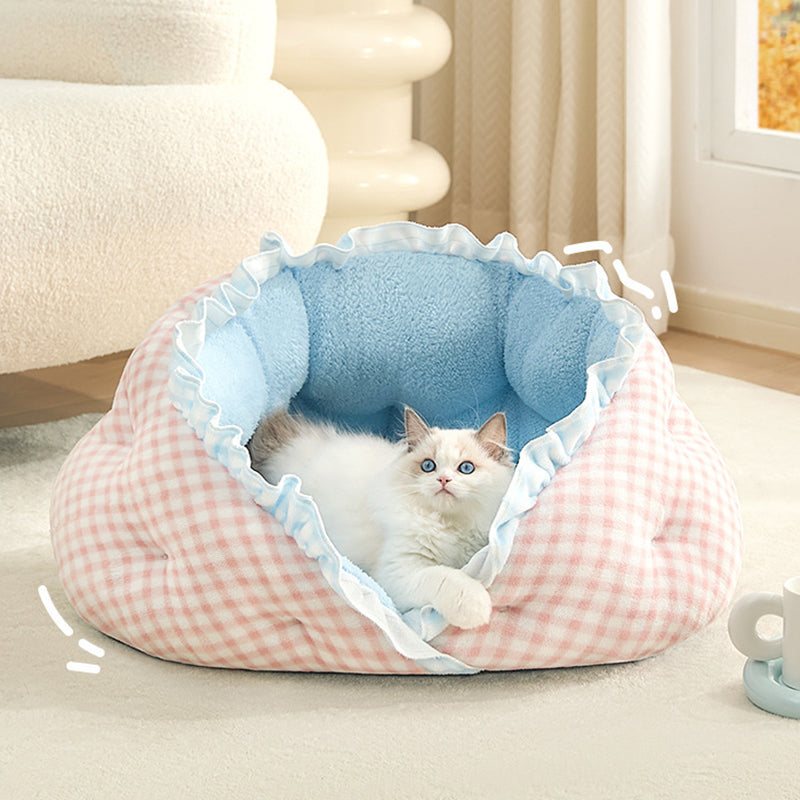 Contemporary Creative Milk Velvet Soft Cotton Fleece PP Cotton Oval Cat Bed For Living Room & Bedroom