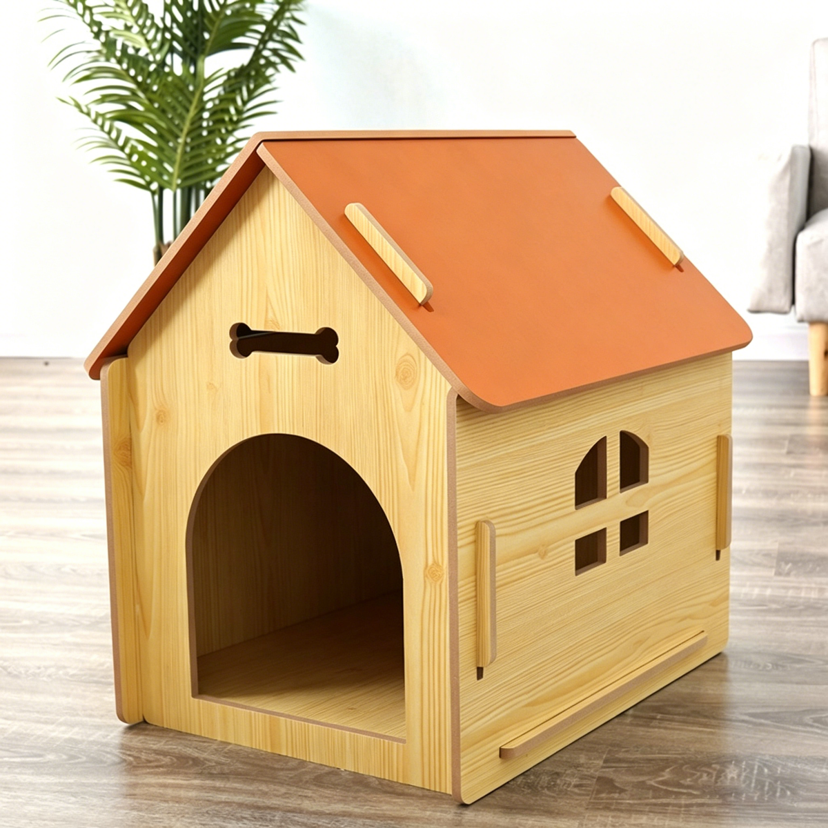 Modern Minimalist MDF House-shaped Dog Bed For Living Room & Bedroom
