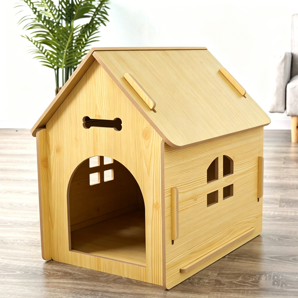 Modern Minimalist MDF House-shaped Dog Bed For Living Room & Bedroom