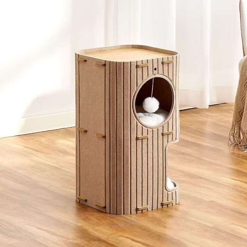 Contemporary Creative Cylindrical Container Felt Pet Bed Cat Tree 2/3 Tier For Bedroom & Living Room