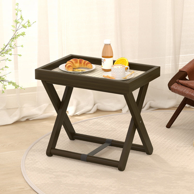 Modern Minimalist Rectangular Bamboo Engineered Panel Synthetic Rattan Foldable Side Table 1-Tier For Living Room