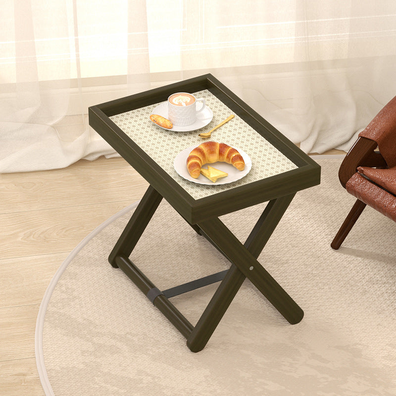 Modern Minimalist Rectangular Bamboo Engineered Panel Synthetic Rattan Foldable Side Table 1-Tier For Living Room