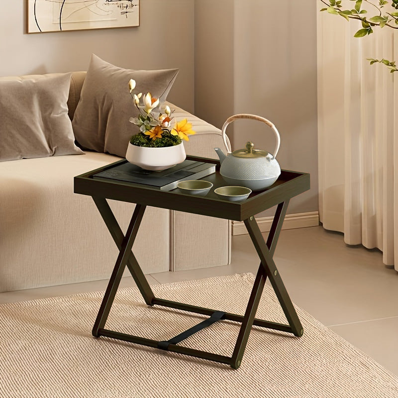 Modern Minimalist Rectangular Bamboo Engineered Panel Synthetic Rattan Foldable Side Table 1-Tier For Living Room