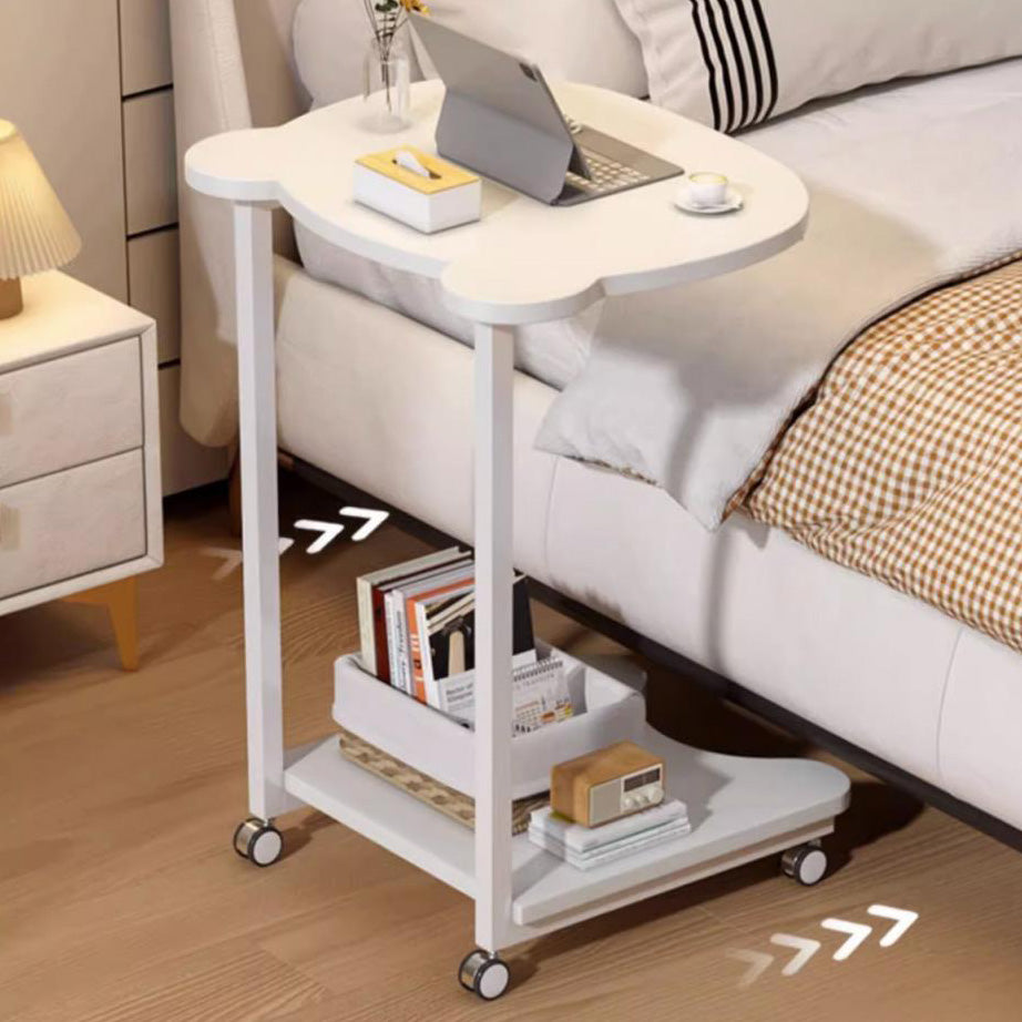 Contemporary Creative Engineered Wood & Metal Panda-Shaped End Table With 2-Tier And Wheels For Living Room