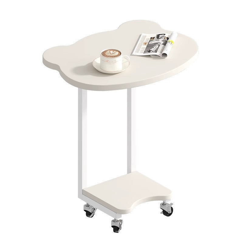 Contemporary Creative Engineered Wood & Metal Panda-Shaped End Table With 2-Tier And Wheels For Living Room