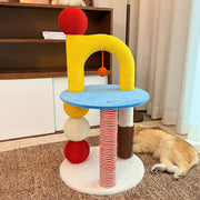 Contemporary Creative Round Medium-Density Fiberboard Velvet Fabric Hemp Rope Paper Tube Cat Tree 2-Tier For Living Room