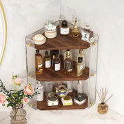 Modern Minimalist Triangle Plywood Acrylic Storage Corner Shelf Unit 3-Tier For Bathroom & Bedroom