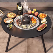 Modern Minimalist Round Iron Wooden Board Stainless Steel Outdoor Dining Table 3-Leg Foldable For Garden