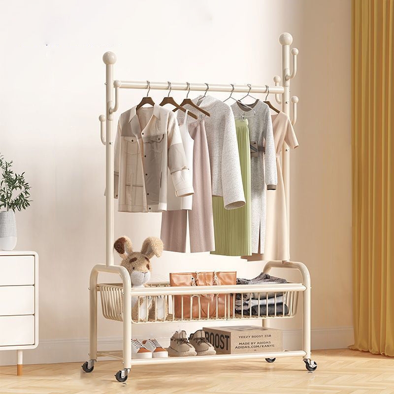 Modern Minimalist Iron Rectangular Hall Tree 2-Tier Movable Shoe Storage Rack For Bedroom & Living Room