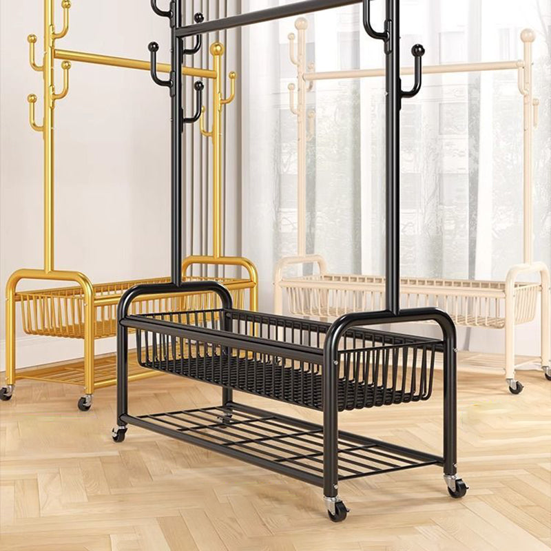 Modern Minimalist Iron Rectangular Hall Tree 2-Tier Movable Shoe Storage Rack For Bedroom & Living Room