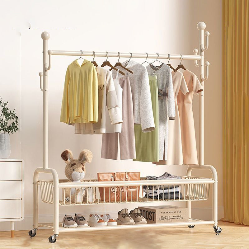 Modern Minimalist Iron Rectangular Hall Tree 2-Tier Movable Shoe Storage Rack For Bedroom & Living Room