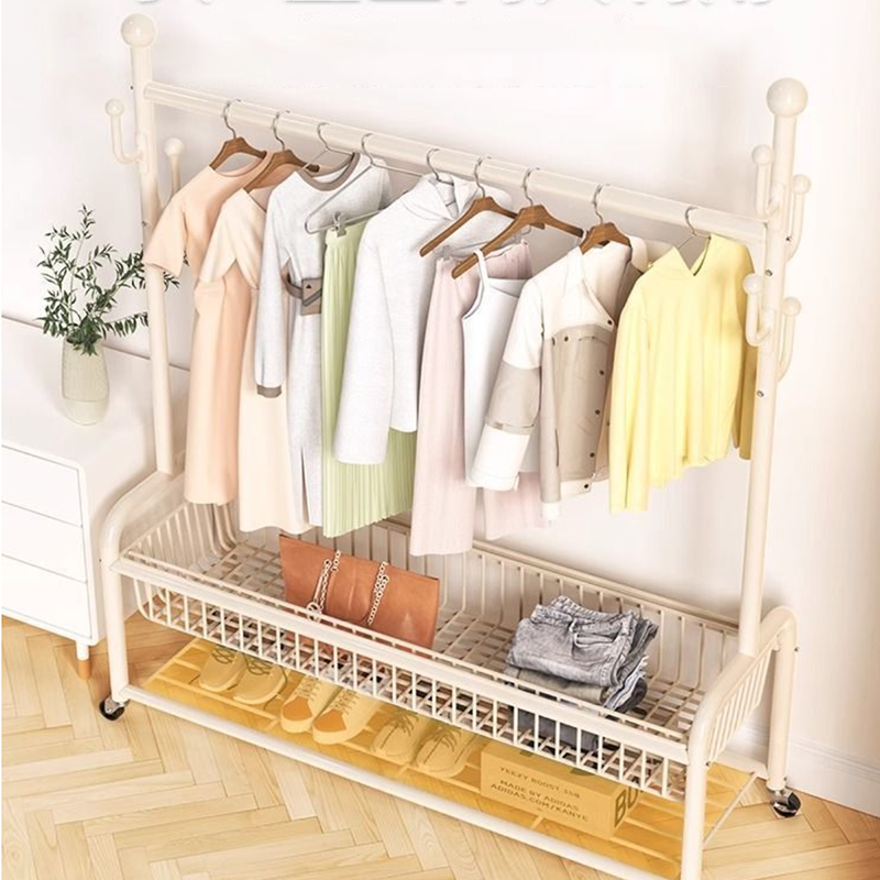 Modern Minimalist Iron Rectangular Hall Tree 2-Tier Movable Shoe Storage Rack For Bedroom & Living Room