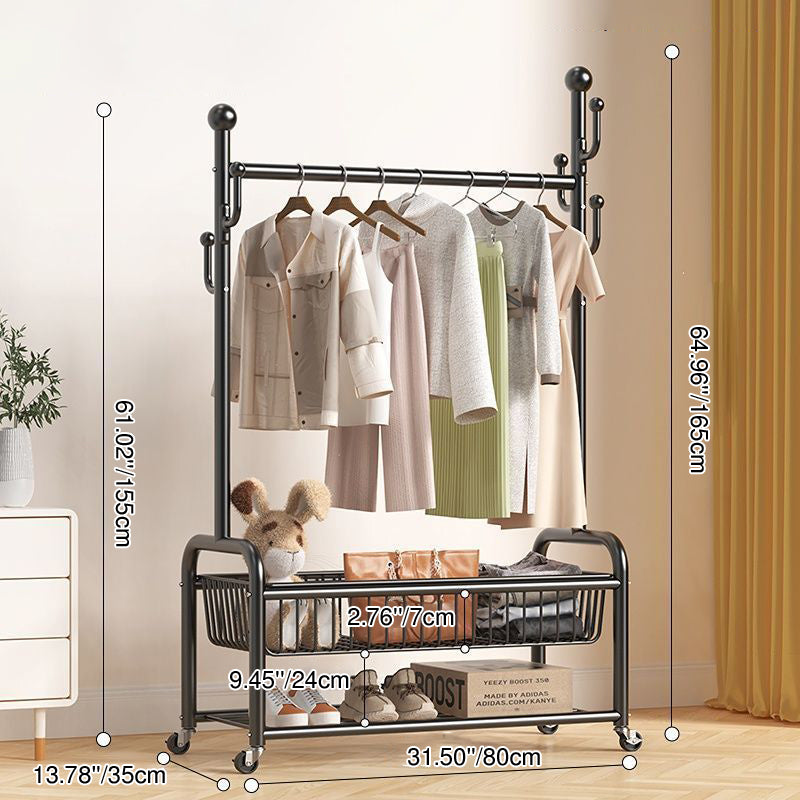 Modern Minimalist Iron Rectangular Hall Tree 2-Tier Movable Shoe Storage Rack For Bedroom & Living Room