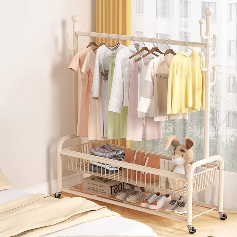 Modern Minimalist Iron Rectangular Hall Tree 2-Tier Movable Shoe Storage Rack For Bedroom & Living Room