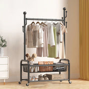 Modern Minimalist Iron Rectangular Hall Tree 2-Tier Movable Shoe Storage Rack For Bedroom & Living Room