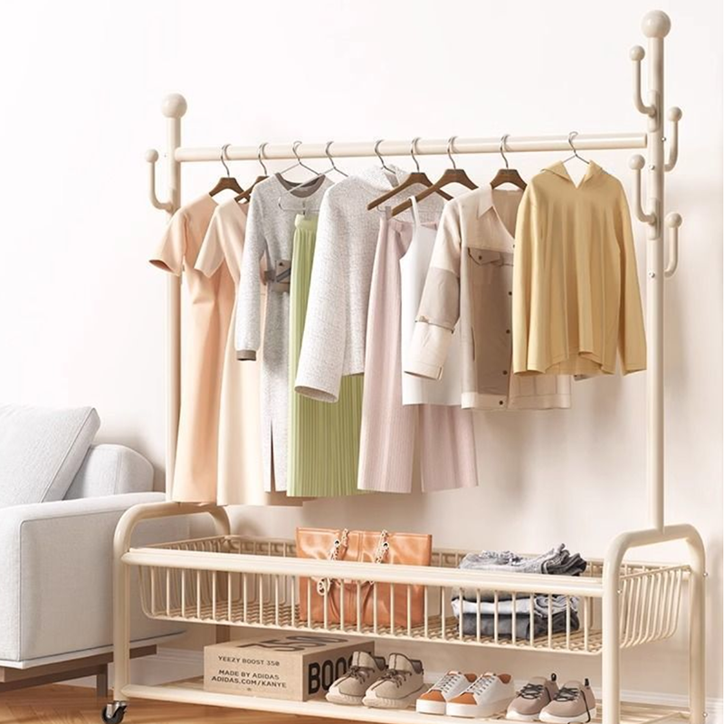 Modern Minimalist Iron Rectangular Hall Tree 2-Tier Movable Shoe Storage Rack For Bedroom & Living Room
