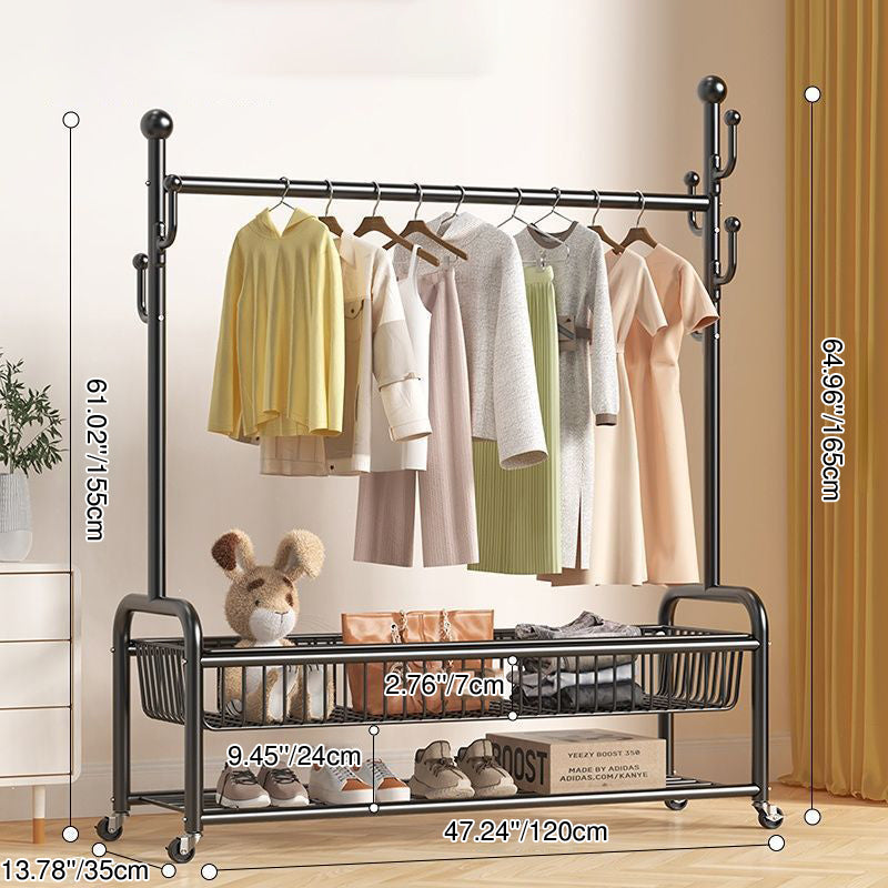 Modern Minimalist Iron Rectangular Hall Tree 2-Tier Movable Shoe Storage Rack For Bedroom & Living Room