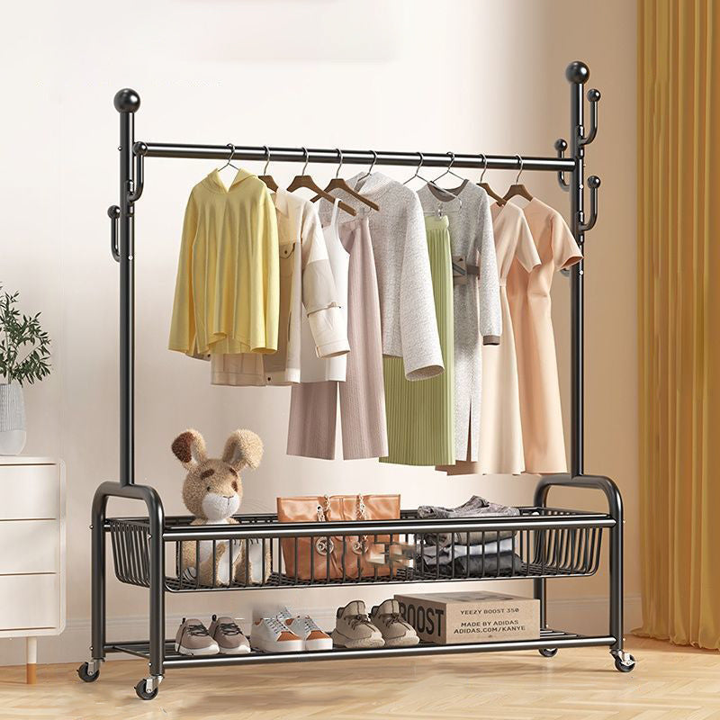 Modern Minimalist Iron Rectangular Hall Tree 2-Tier Movable Shoe Storage Rack For Bedroom & Living Room