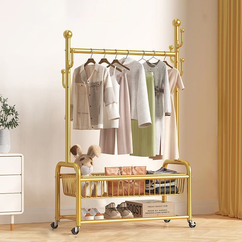 Modern Minimalist Iron Rectangular Hall Tree 2-Tier Movable Shoe Storage Rack For Bedroom & Living Room