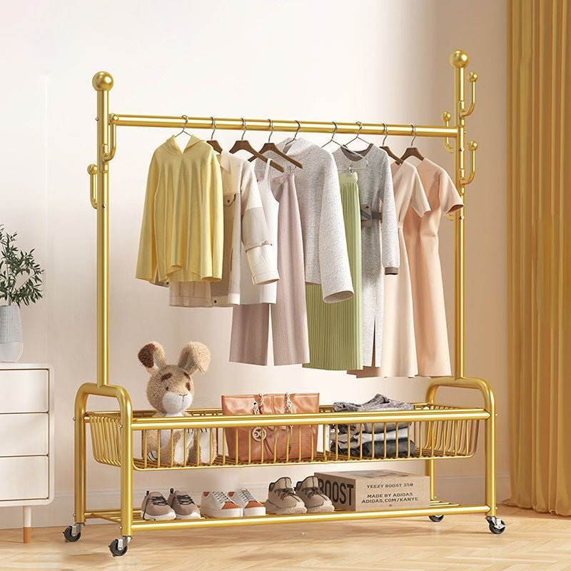 Modern Minimalist Iron Rectangular Hall Tree 2-Tier Movable Shoe Storage Rack For Bedroom & Living Room