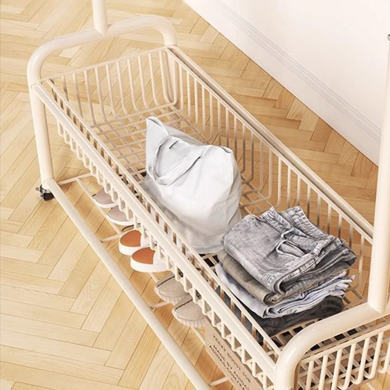 Modern Minimalist Iron Rectangular Hall Tree 2-Tier Movable Shoe Storage Rack For Bedroom & Living Room