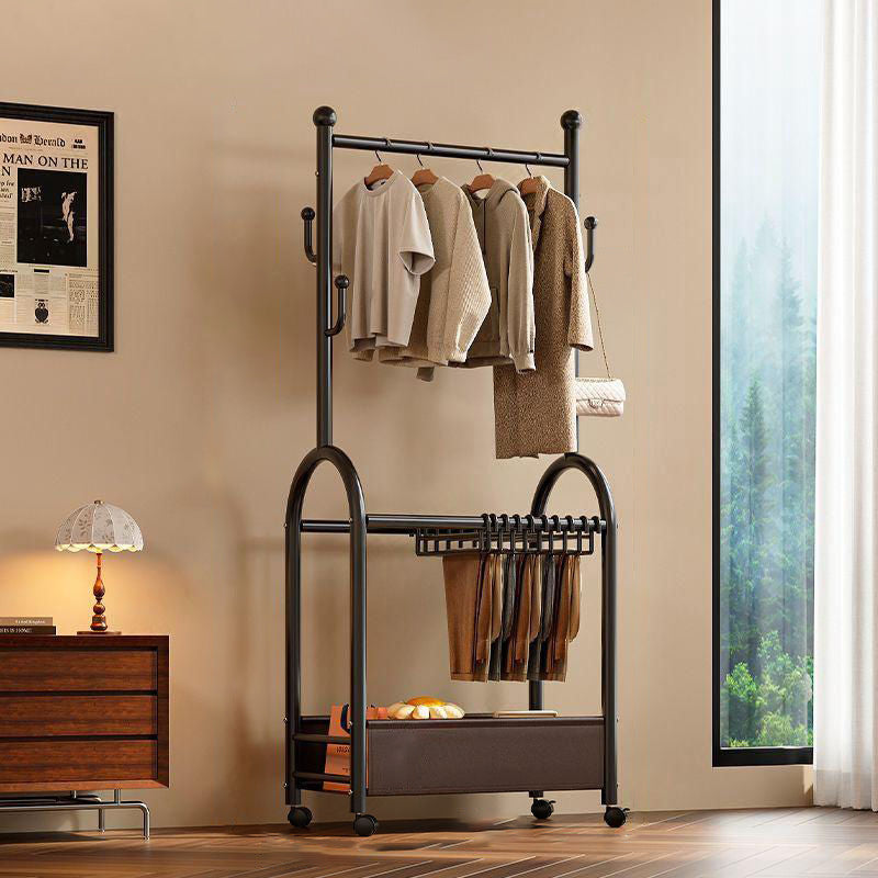 Modern Minimalist Carbon Steel Faux Leather Rectangular Hall Tree Movable Versatile Storage For Living Room & Bedroom
