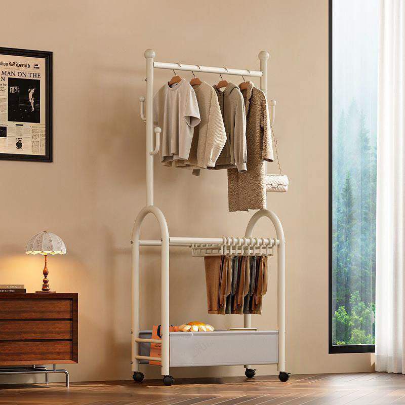 Modern Minimalist Carbon Steel Faux Leather Rectangular Hall Tree Movable Versatile Storage For Living Room & Bedroom
