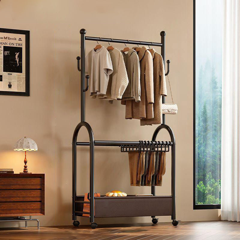 Modern Minimalist Carbon Steel Faux Leather Rectangular Hall Tree Movable Versatile Storage For Living Room & Bedroom