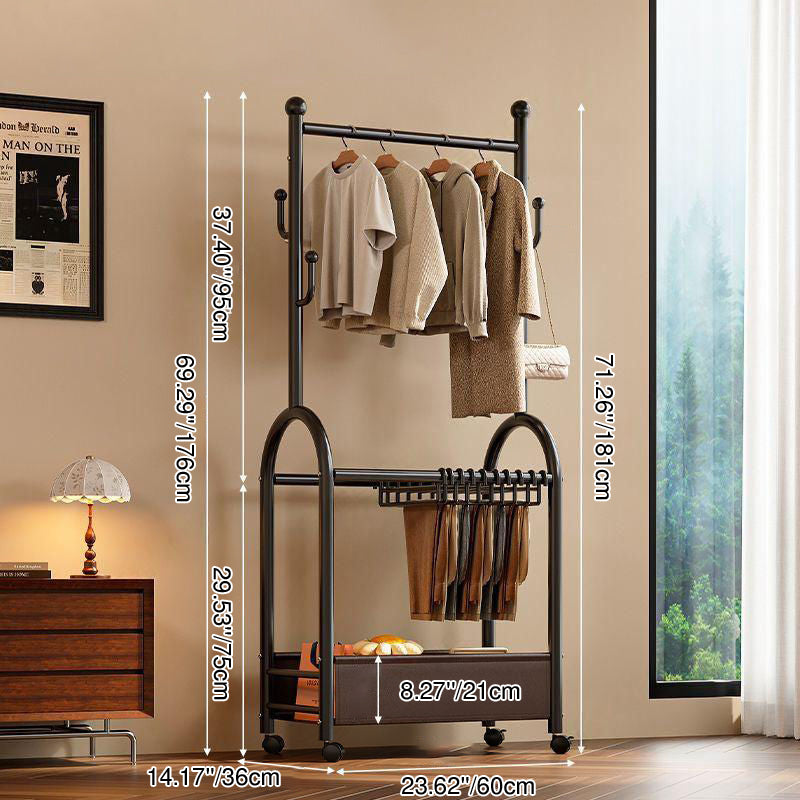 Modern Minimalist Carbon Steel Faux Leather Rectangular Hall Tree Movable Versatile Storage For Living Room & Bedroom