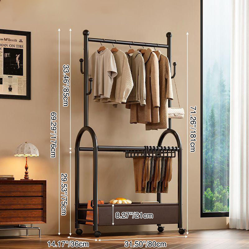 Modern Minimalist Carbon Steel Faux Leather Rectangular Hall Tree Movable Versatile Storage For Living Room & Bedroom