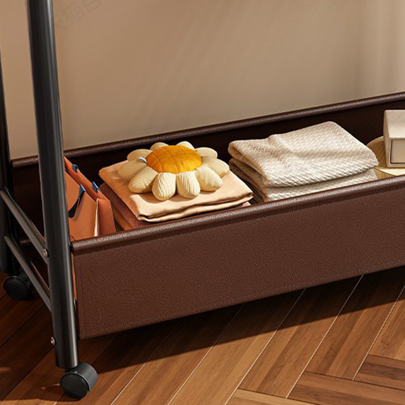 Modern Minimalist Carbon Steel Faux Leather Rectangular Hall Tree Movable Versatile Storage For Living Room & Bedroom