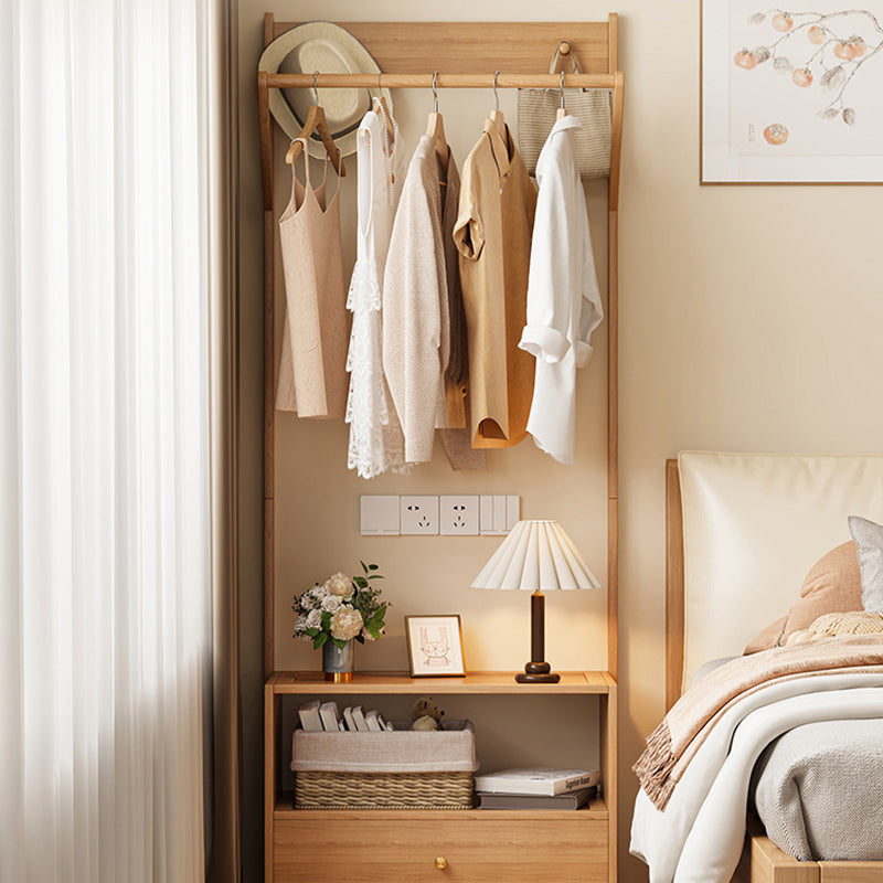 Modern Minimalist Nan Bamboo MDF Rectangular Hall Tree 2-Tier Bedside Storage For Bedroom