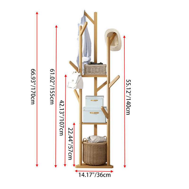 Modern Minimalist Nan Bamboo Triangle Rectangular Hall Tree 2-Tier For Living Room & Bedroom
