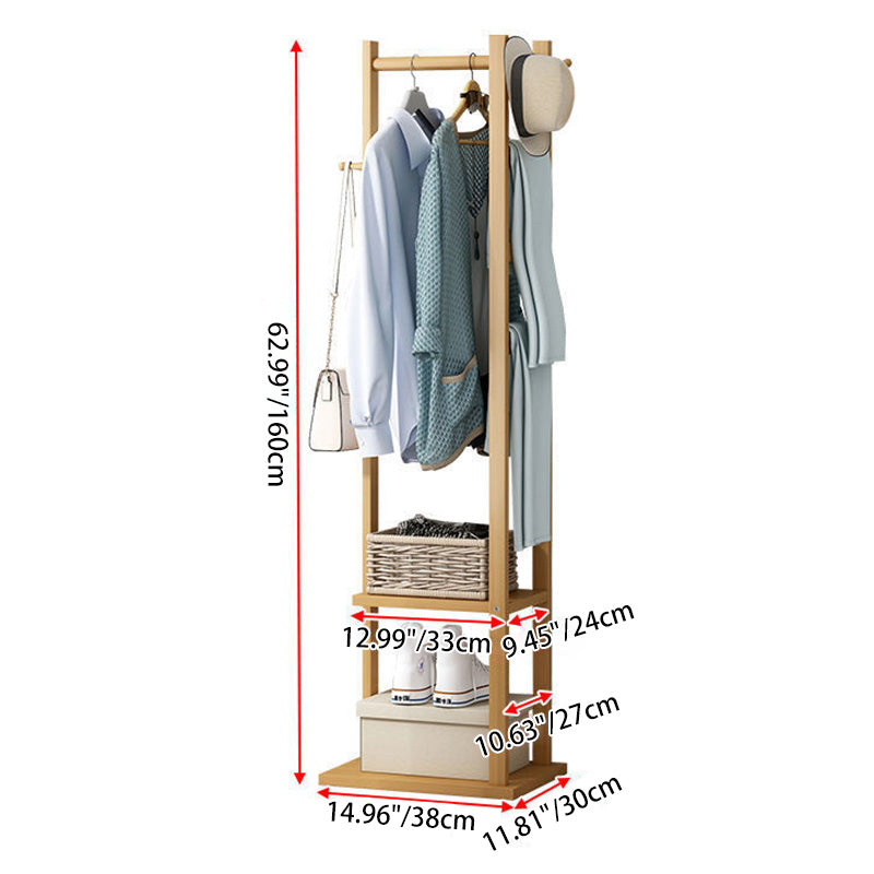 Modern Minimalist Nan Bamboo Triangle Rectangular Hall Tree 2-Tier For Living Room & Bedroom