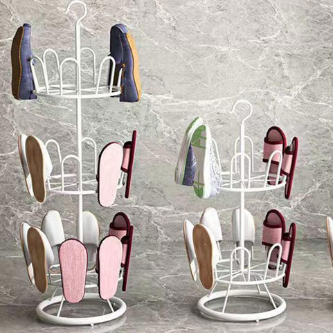 Modern Minimalist Carbon Steel Round Swivel Shoe Storage Rack 2/3-Tier For Balcony & Living Room