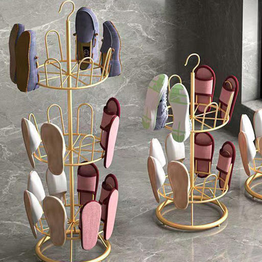 Modern Minimalist Carbon Steel Round Swivel Shoe Storage Rack 2/3-Tier For Balcony & Living Room