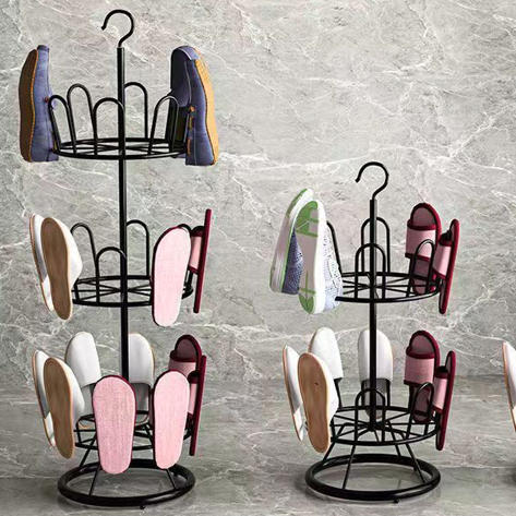 Modern Minimalist Carbon Steel Round Swivel Shoe Storage Rack 2/3-Tier For Balcony & Living Room