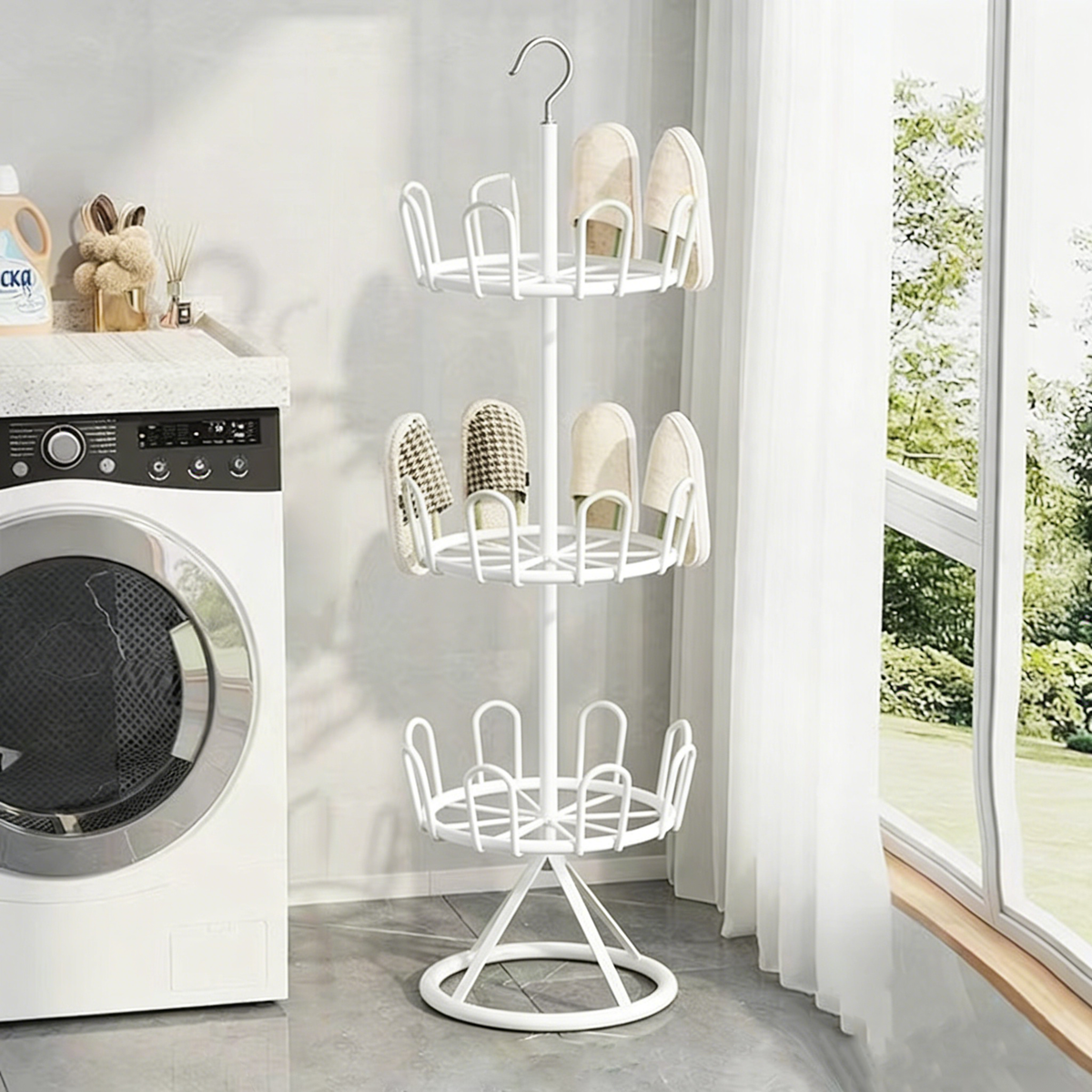 Modern Minimalist Carbon Steel Round Swivel Shoe Storage Rack 2/3-Tier For Balcony & Living Room