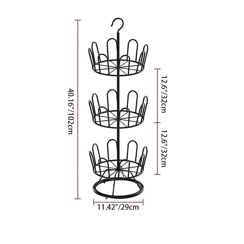 Modern Minimalist Carbon Steel Round Swivel Shoe Storage Rack 2/3-Tier For Balcony & Living Room