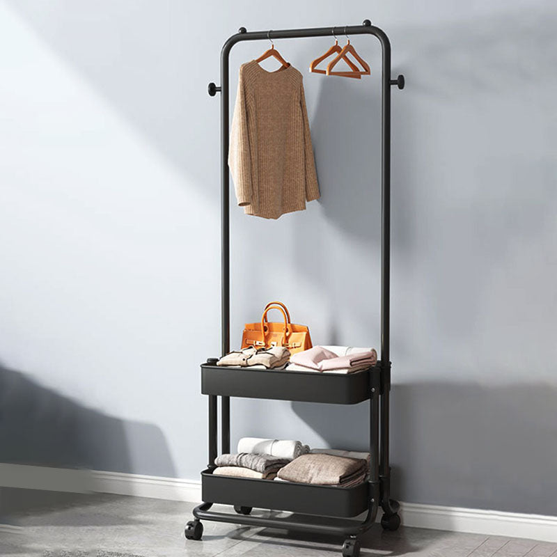 Modern Minimalist Plastic Steel Iron Rectangular Movable Hall Tree 2-Tier Storage For Living Room & Bedroom