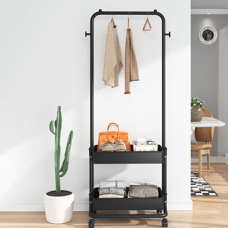 Modern Minimalist Plastic Steel Iron Rectangular Movable Hall Tree 2-Tier Storage For Living Room & Bedroom