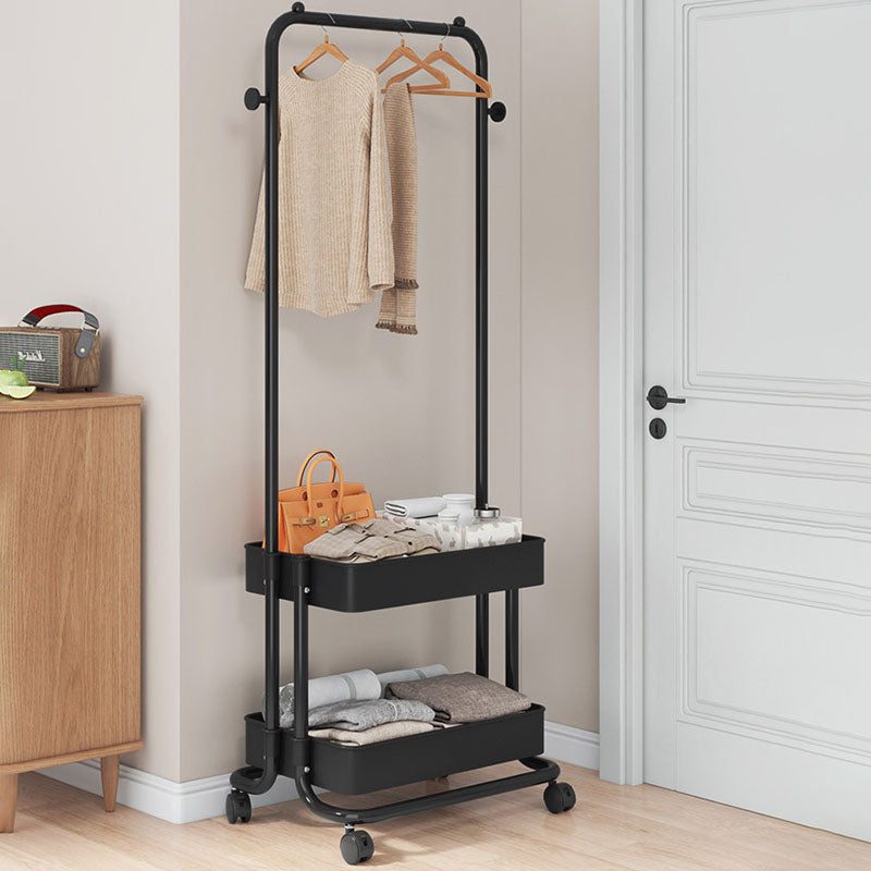 Modern Minimalist Plastic Steel Iron Rectangular Movable Hall Tree 2-Tier Storage For Living Room & Bedroom