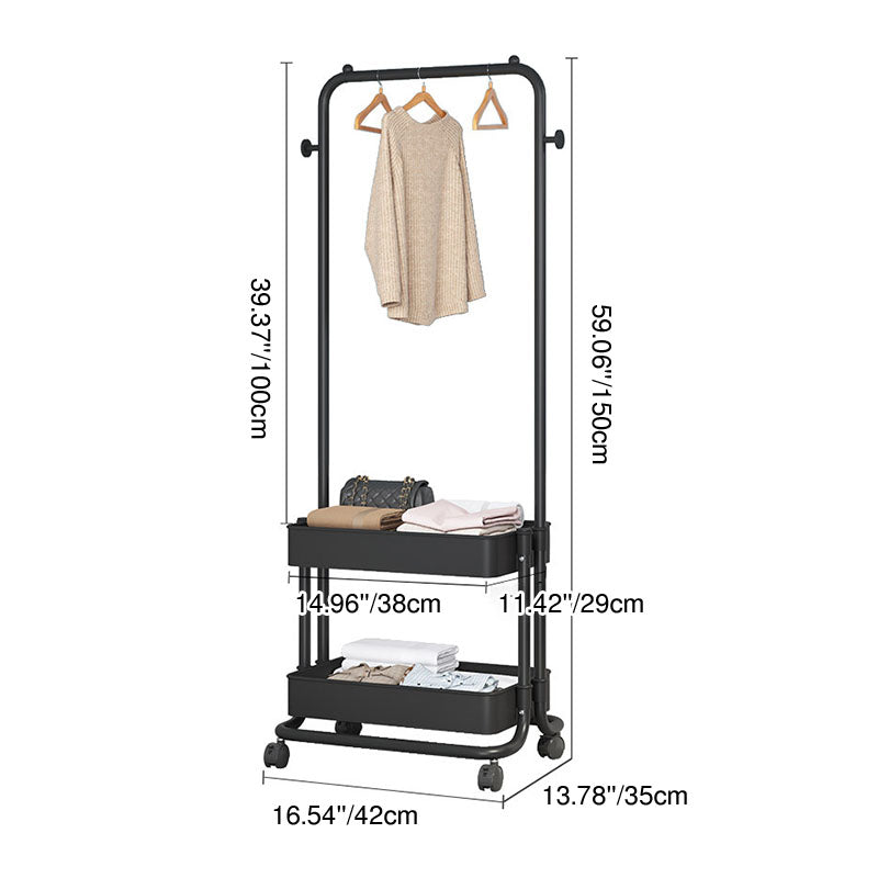 Modern Minimalist Plastic Steel Iron Rectangular Movable Hall Tree 2-Tier Storage For Living Room & Bedroom