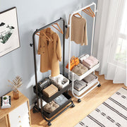 Modern Minimalist Plastic Steel Iron Rectangular Movable Hall Tree 2-Tier Storage For Living Room & Bedroom