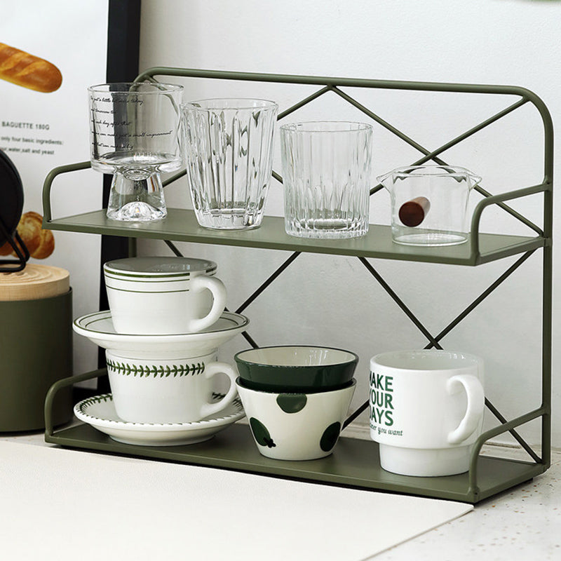 Modern Minimalist Iron Rectangular Desktop Storage Shelf 2-Tier For Living Room & Entryway