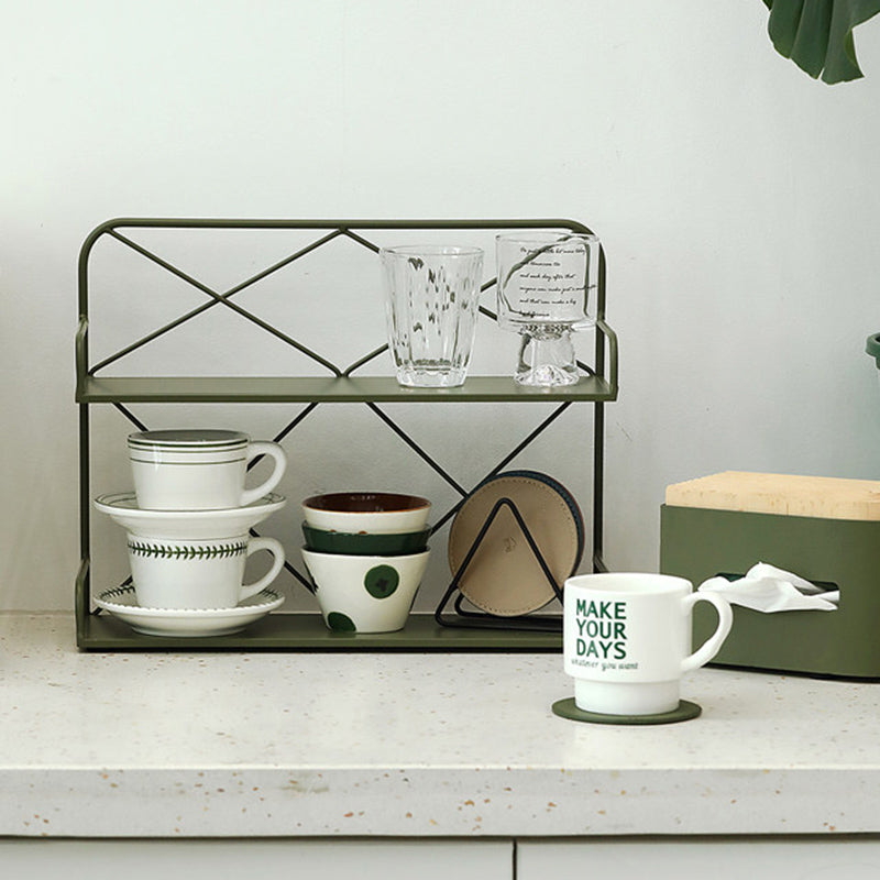 Modern Minimalist Iron Rectangular Desktop Storage Shelf 2-Tier For Living Room & Entryway