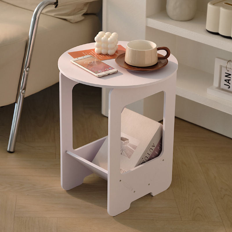 Modern Minimalist Wood Plastic Composite Board Round 2-Tier Side Table For Living Room & Bedroom
