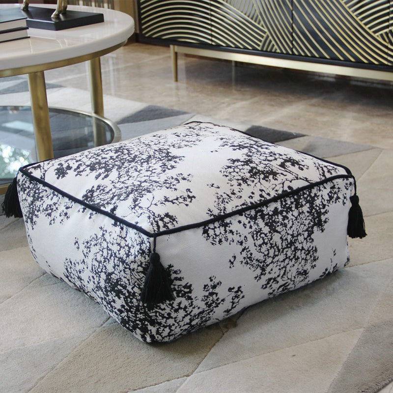 Traditional Chinese Chenille EPP Beads Portable Movable Square Low Stool Backless Armless For Living Room & Bedroom